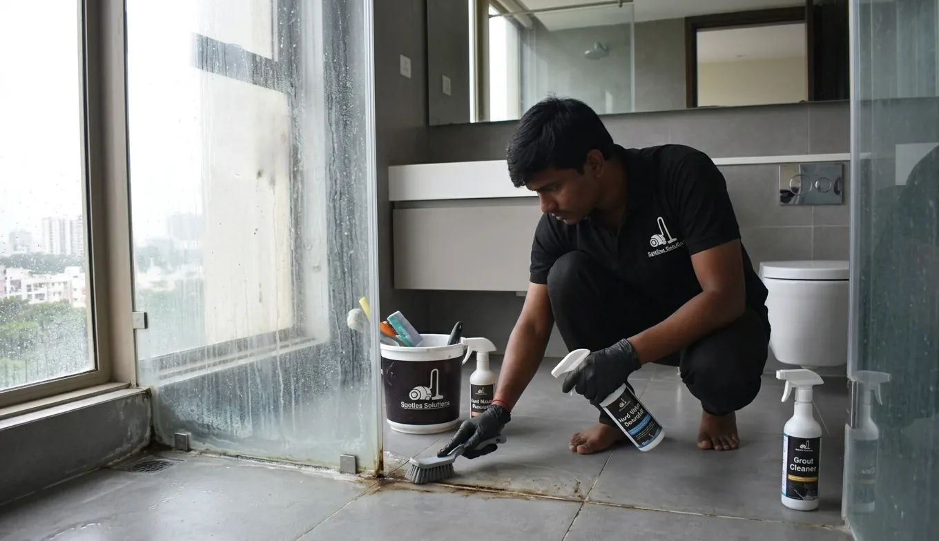 Bathroom deep cleaning and grout restoration before monsoon